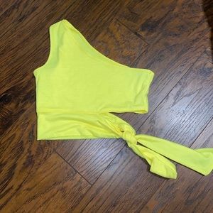 Yellow side knot one shoulder crop top